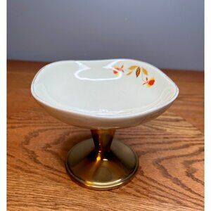 Hall China Jewel Tea Autumn Leaf Candy Dish on Removable Metal Candlestick